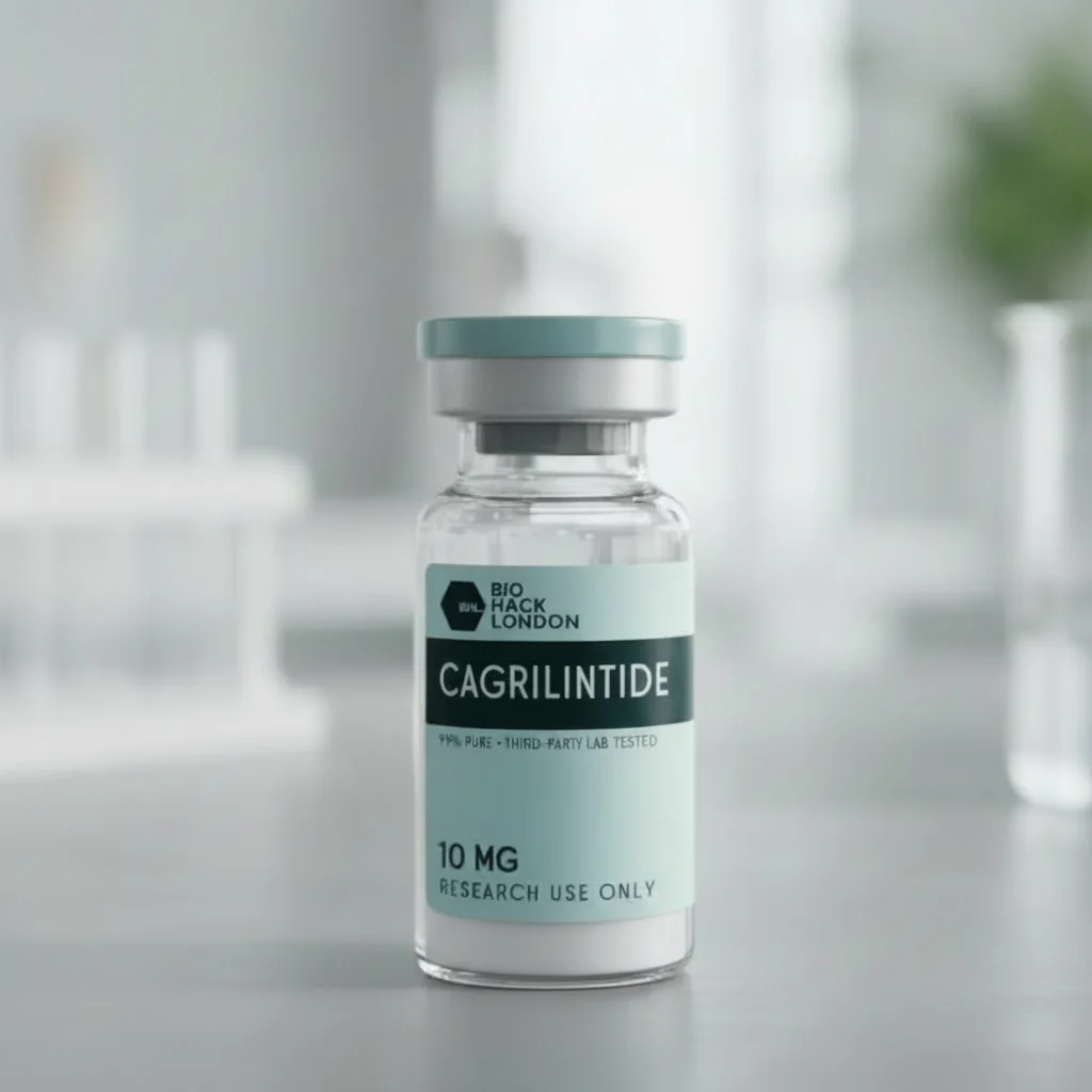 Cagrilintide 10mg research peptide vial by BioHack London – long-acting amylin analogue 99% pure